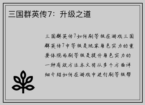 三国群英传7：升级之道